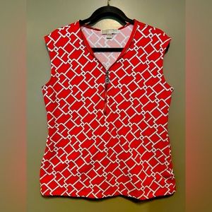 Michael Kors Orange Geometric Top, right amount of stretch, flirty collar zipper
